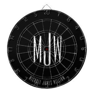 Cible De Fléchettes Noir Monogramme moderne Classique