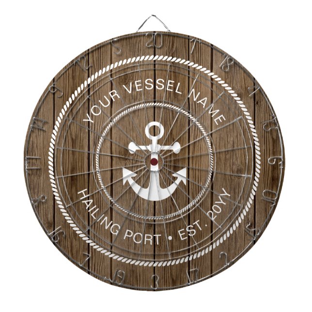 Cible De Fléchettes Nom de famille personnalisé Ancre nautique en bois (Devant)