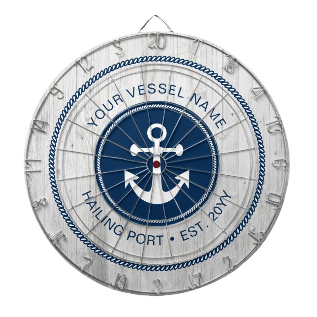 Cible De Fléchettes Nom personnalisé Ancre nautique rustique Personnal (Devant)