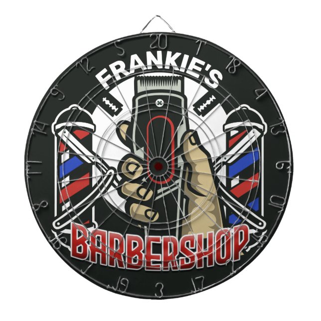 Cible De Fléchettes Nom personnalisé Retro Barber Shop Pole Barbier (Devant)