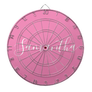 Cible De Fléchettes Nom personnalisé Script blanc sur rose