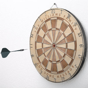Cible De Fléchettes Nom rustique Message Brown Wood Classic