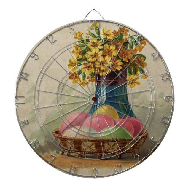Cible De Fléchettes Oeufs Pâques Panier Fleurs Antique (Devant)