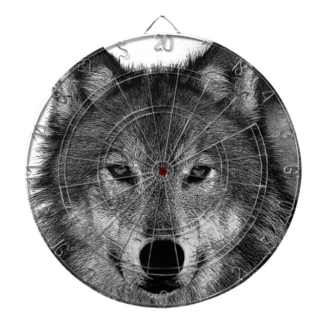 Cible De Fléchettes Oeuvre de Loup noir et blanc (Devant)