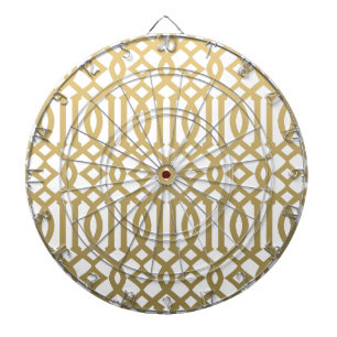 Cible De Fléchettes Or et motif moderne blanc de treillis