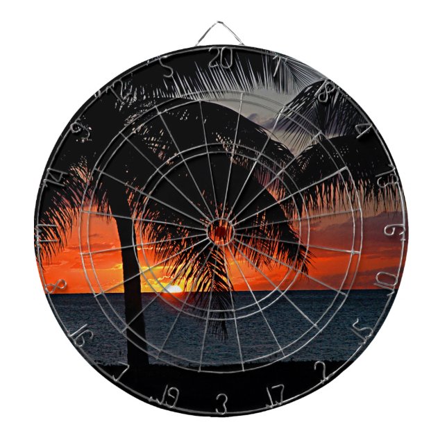 Cible De Fléchettes Palmiers Tropicaux Coucher De Soleil Dans Les Cara (Devant)