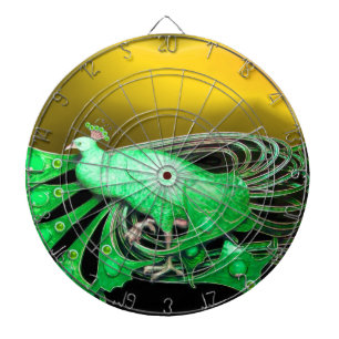 CIBLE DE FLÉCHETTES PAON VERT ÉLÉGANT EN JAUNE