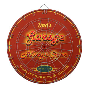 Cible De Fléchettes Papa's Garage Faux Neon Look Name Dark Orange Red 