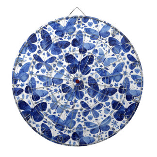 Cible De Fléchettes Papillons Aquarelle Bleu