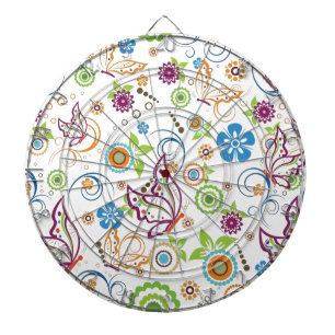 Cible De Fléchettes Papillons Colorés Et Fleurs Motif