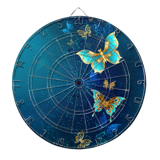 Cible De Fléchettes Papillons d'or sur un Arrière - plan bleu (Devant)