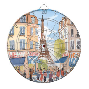 Cible De Fléchettes Paris France Tour Eiffel   Aquarelle Voyage