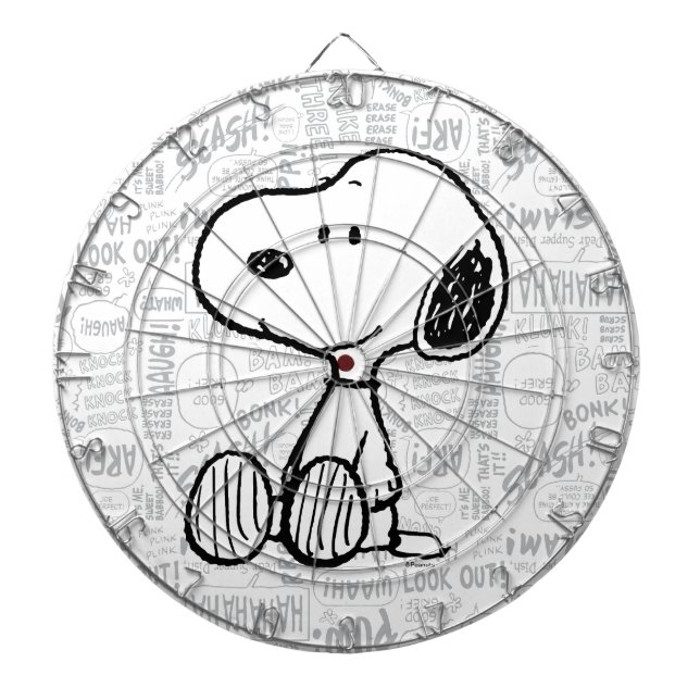 Cible De Fléchettes PEANUTS | Snoopy on Black White Comics (Devant)