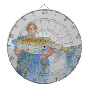 Cible De Fléchettes Pêcheur peinture d'aquarelle cadeau de pêche pour