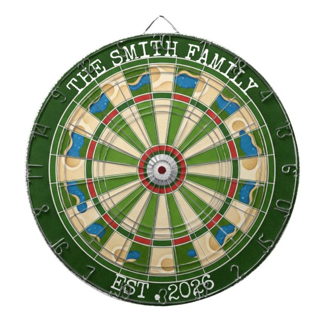 Cible De Fléchettes Personalized Golf Style Family Dartboard EST 2026 (Devant)