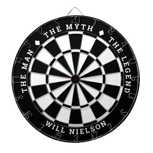 Cible De Fléchettes Personnalisé "L'homme, le mythe, la légende" Noir (Devant)