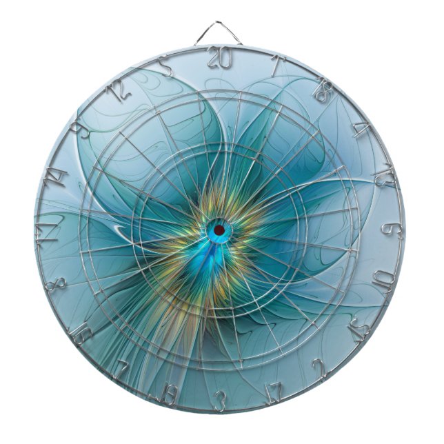 Cible De Fléchettes Petite Beauté Moderne Bleu Or Fractal Art Flower (Devant)