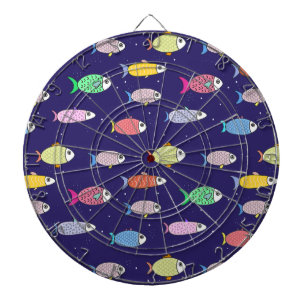 Cible De Fléchettes Poisson multicolore sur bleu marine