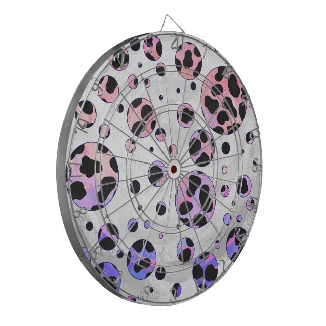 Cible De Fléchettes Polka noire et rose de Dalmatie Imprimer (Devant gauche)