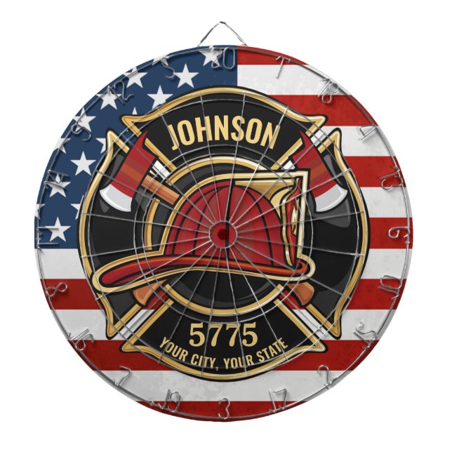 Cible De Fléchettes Pompier Secourt incendie Département USA Drapeau p (Devant)