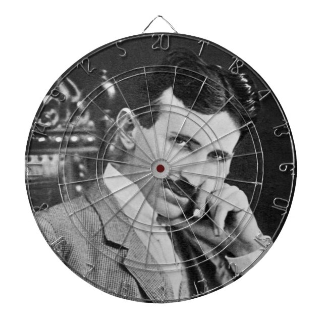 CIBLE DE FLÉCHETTES PORTRAIT DE NIKOLA TESLA EN NOIR (Devant)