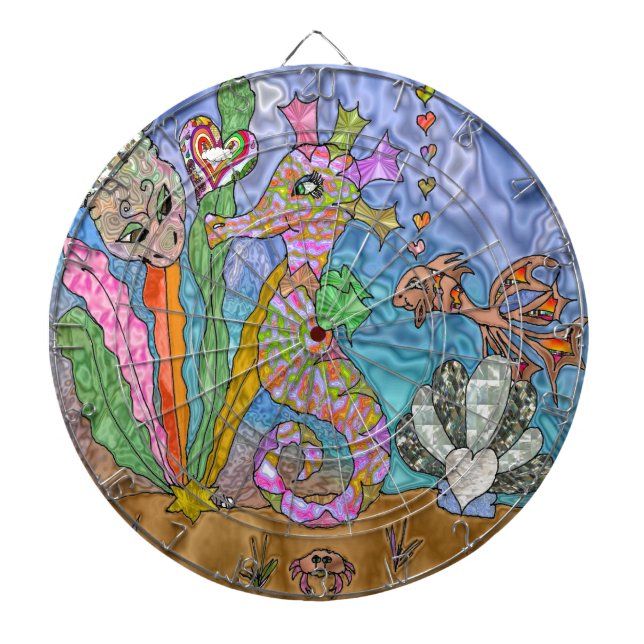 Cible De Fléchettes Psychedelic Seahorse Sea Turtle Art (Devant)