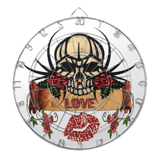 Cible De Fléchettes RAB Rockabilly Crâne Roses Love Lipstick (Devant)