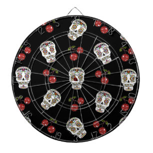 Cible De Fléchettes RAB Rockabilly Sugar Skulls Cherries On Black