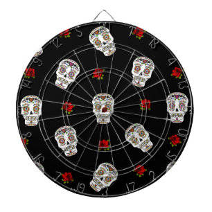 Cible De Fléchettes RAB Rockabilly Sugar Skulls Roses On Black