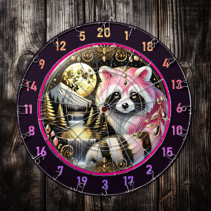 Cible De Fléchettes Raccoon Rose Étincelle Sous Lune D'Or