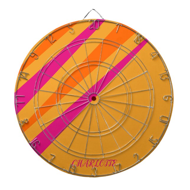 Cible De Fléchettes Retro Stripes Girls Monogramme Rose Orange Mustard (Devant)