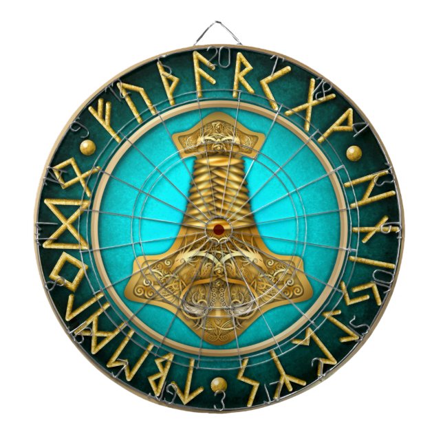 Cible De Fléchettes Runes - marteau de Thors - Teal (Devant)
