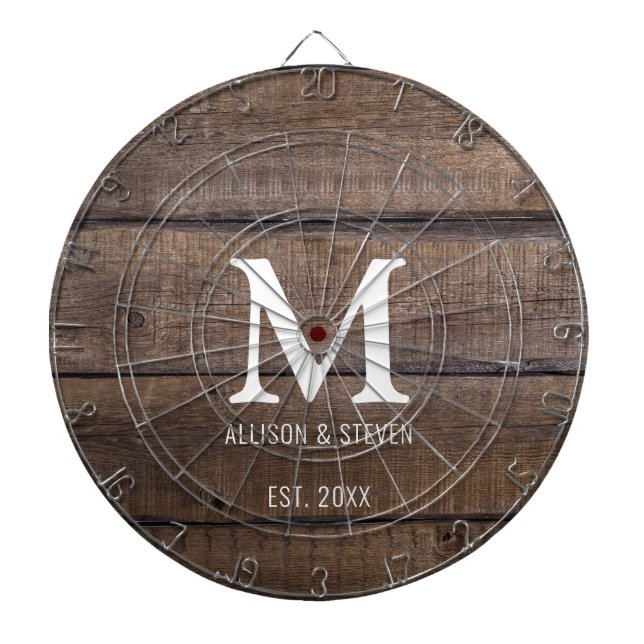 Cible De Fléchettes Russe Brown Bois Ferme Famille Monogramme (Devant)
