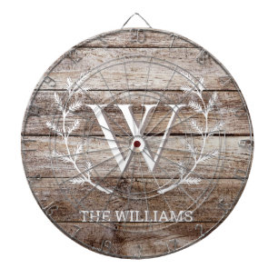 Cible De Fléchettes Rustic Barn Wood Custom Monogramme et nommé