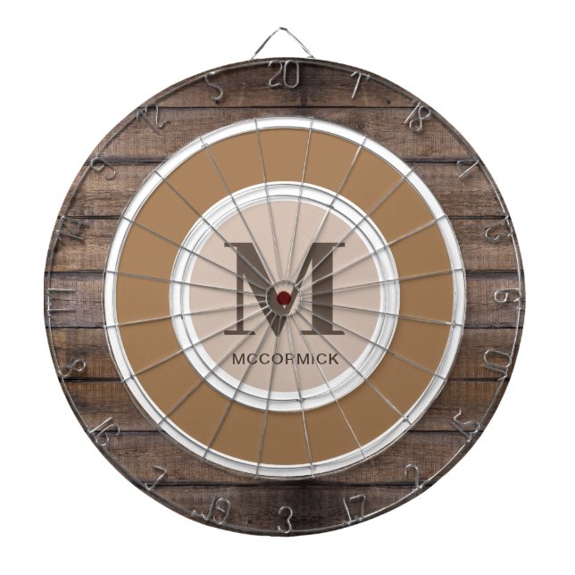 Cible De Fléchettes Rustic Wood Famille Monogramme Nom Personnalisé (Devant)