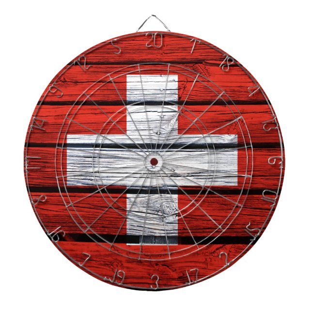 Cible De Fléchettes Sac en bois rustique de drapeau suisse (Devant)