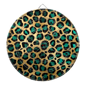Cible De Fléchettes Série Teal et Gold Leopard Design 14  
