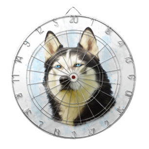 Cible De Fléchettes Sibérie Husky Dog Eau Couleur Art Peinture