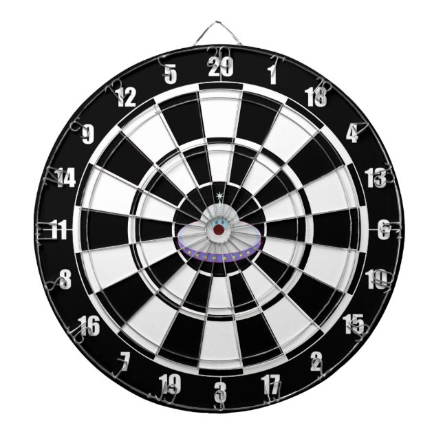 Cible De Fléchettes Soucoupe volante personnalisée en noir et blanc (Devant)