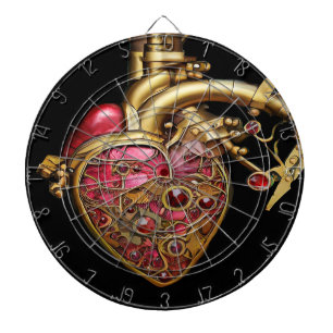 Cible De Fléchettes Steampunk Coeur Anatomique rubis et engrenages