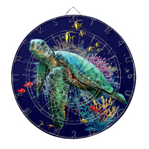 Cible De Fléchettes Style d'aquarelle sous-marine de tortue marine