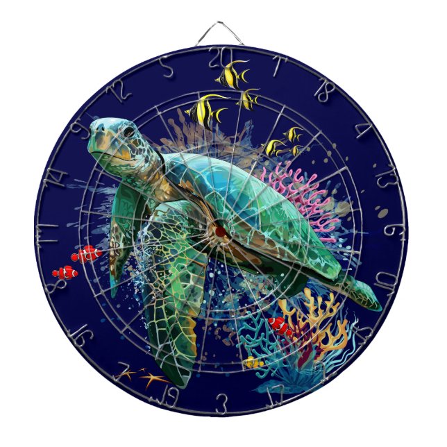 Cible De Fléchettes Style d'aquarelle sous-marine de tortue marine (Devant)