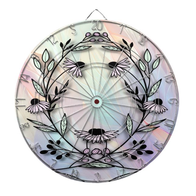 Cible De Fléchettes Tableau noir à fleurs minimal (Devant)