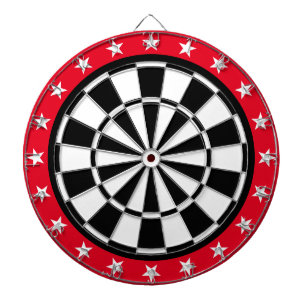 Cible De Fléchettes tableau noir, blanc et rouge étoiles