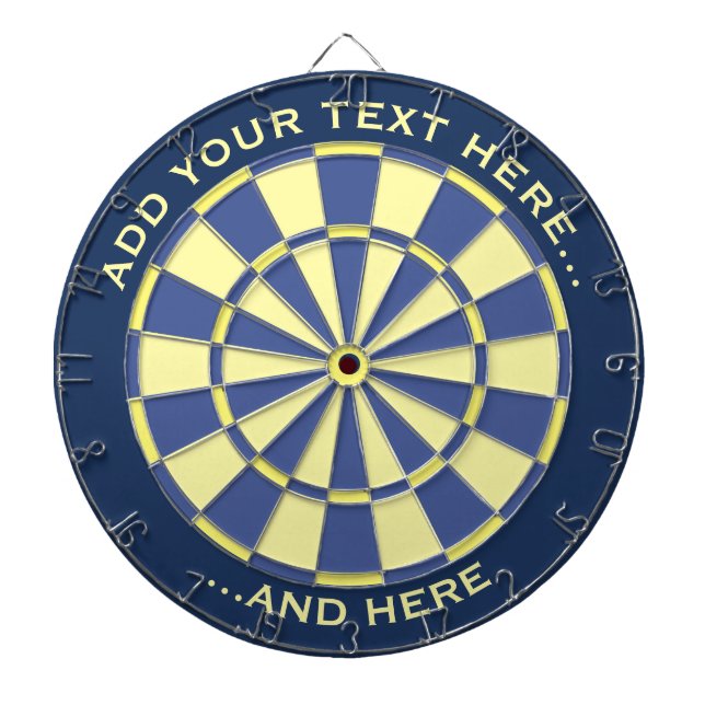 Cible De Fléchettes Tableau noir bleu et jaune avec texte personnalisé (Devant)