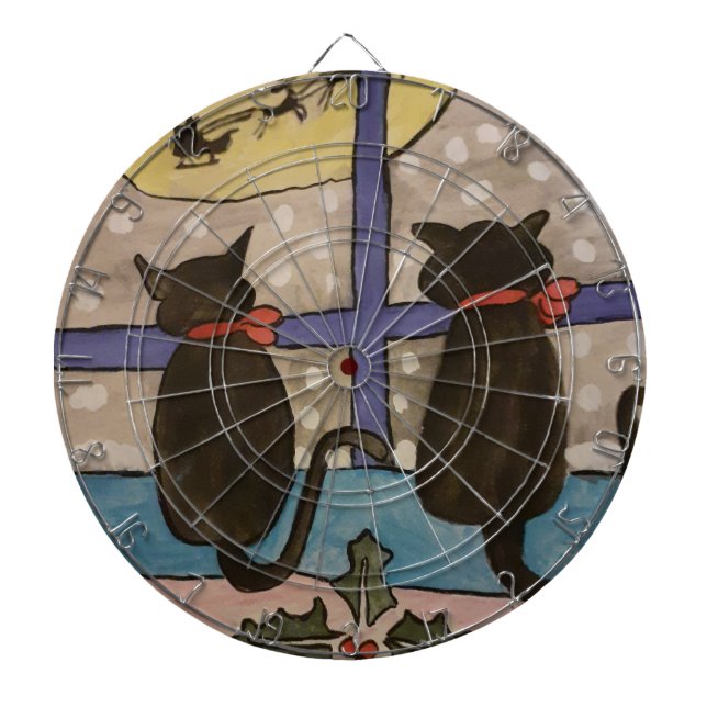 Cible De Fléchettes Tableau noir de Noël Chat (Devant)