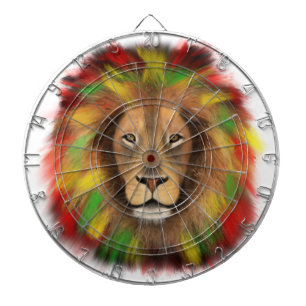 Cible De Fléchettes Tête de lion rasta rouge jaune vert dessin Jamaïqu