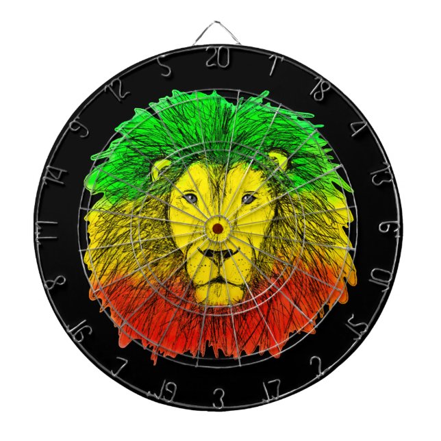 Cible De Fléchettes Tête de lion Rasta rouge jaune vert dessin Jamaïqu (Devant)