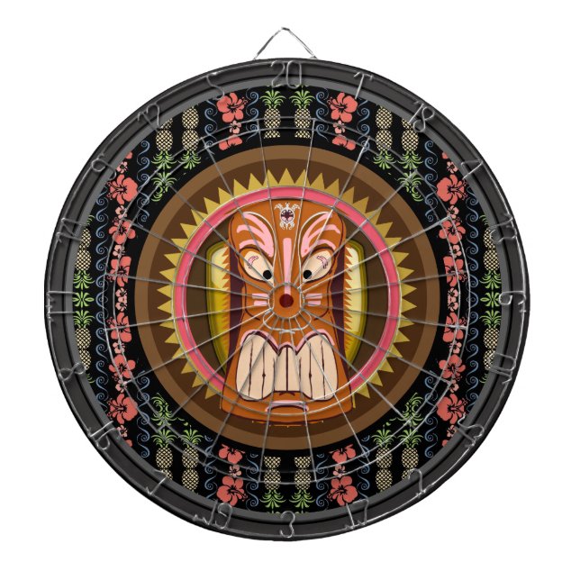 Cible De Fléchettes Tiki Masque Hibiscus Motif Dartboard avec fléchett (Devant)