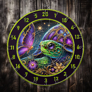 Cible De Fléchettes Tortue rustique et papillon Art cosmique